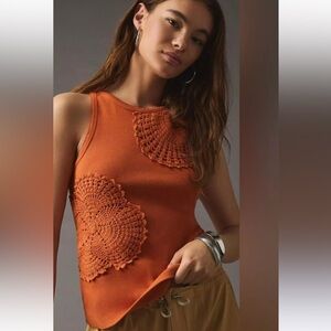 Anthropologie Orange Embellished Cropped Tank Top
